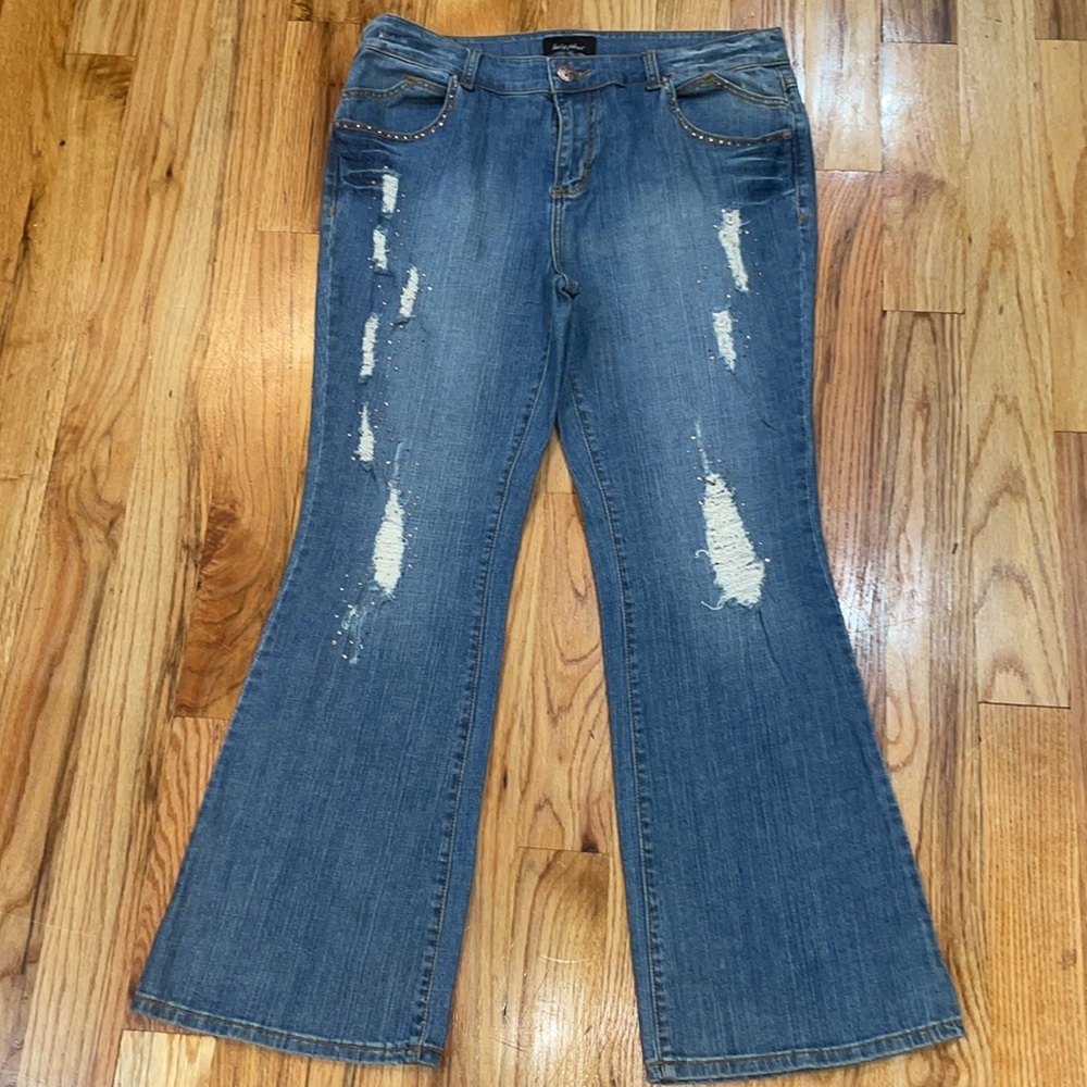 NEW BABY PHAT BOOTCUT DENIM Distressed denim bootcut jeans 18 PLUS